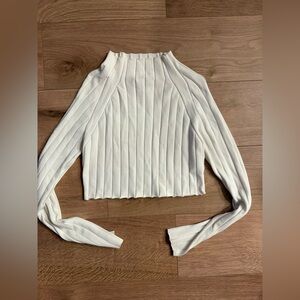 House of Harlow 1960 Cream Ribbed High Collar Top